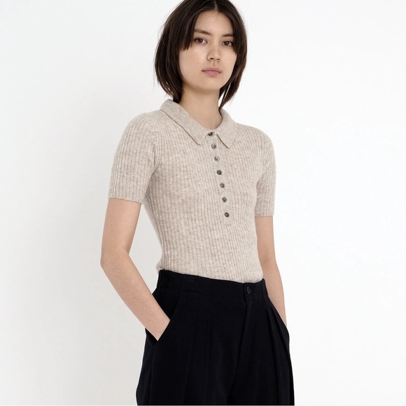 7115 by szeki molly collared short sleeve top Merino Wool Blend EUC Size M - Picture 1 of 10